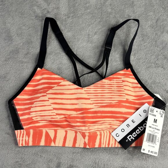 Reebok AM Lux Strappy Sports Bra Womens Medium Aura Orange Core I Training NWT - Picture 1 of 11